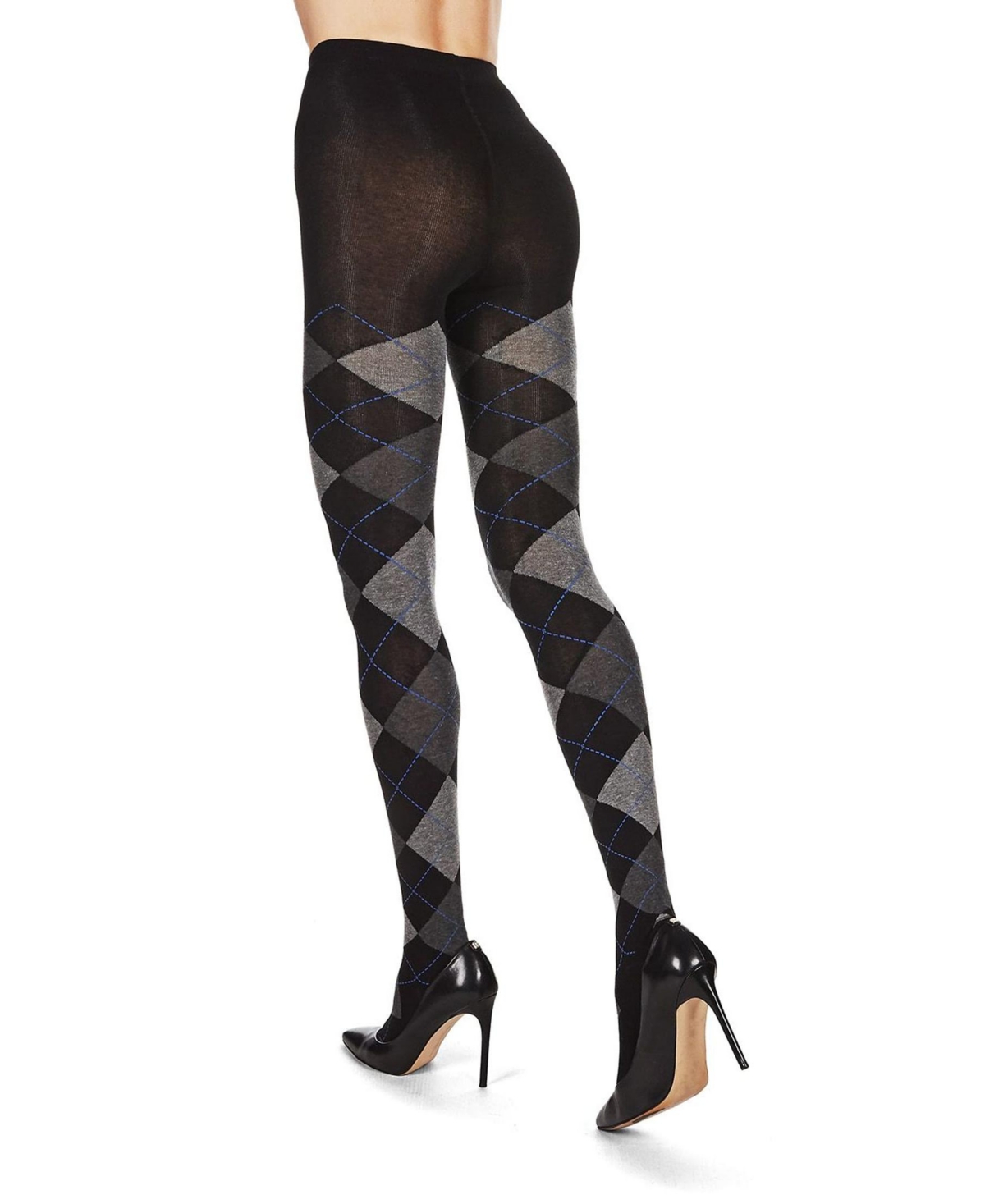 Memoi Women's Textured Argyle Patterned Sweater Tights In Dark Gray