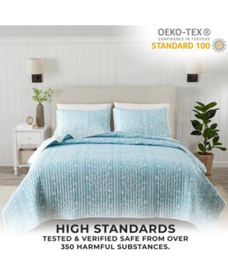 Floral Striped Microfiber Quilt Set With Shams