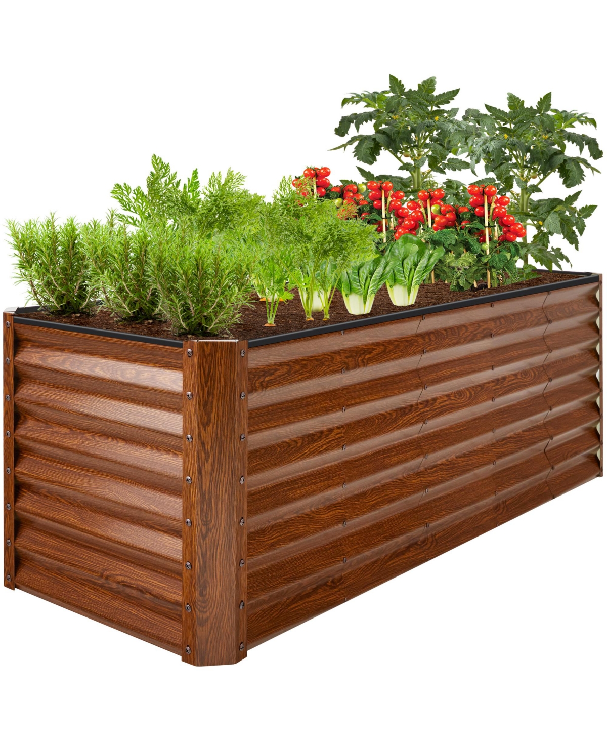 8x2x2ft Outdoor Metal Raised Garden Bed, Planter Box for Vegetables, Flowers, Herbs - Wood grain