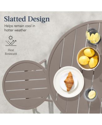 3-Piece Steel Patio Bar Height Round Bistro Set w/ Backless Stools, Slatted Design