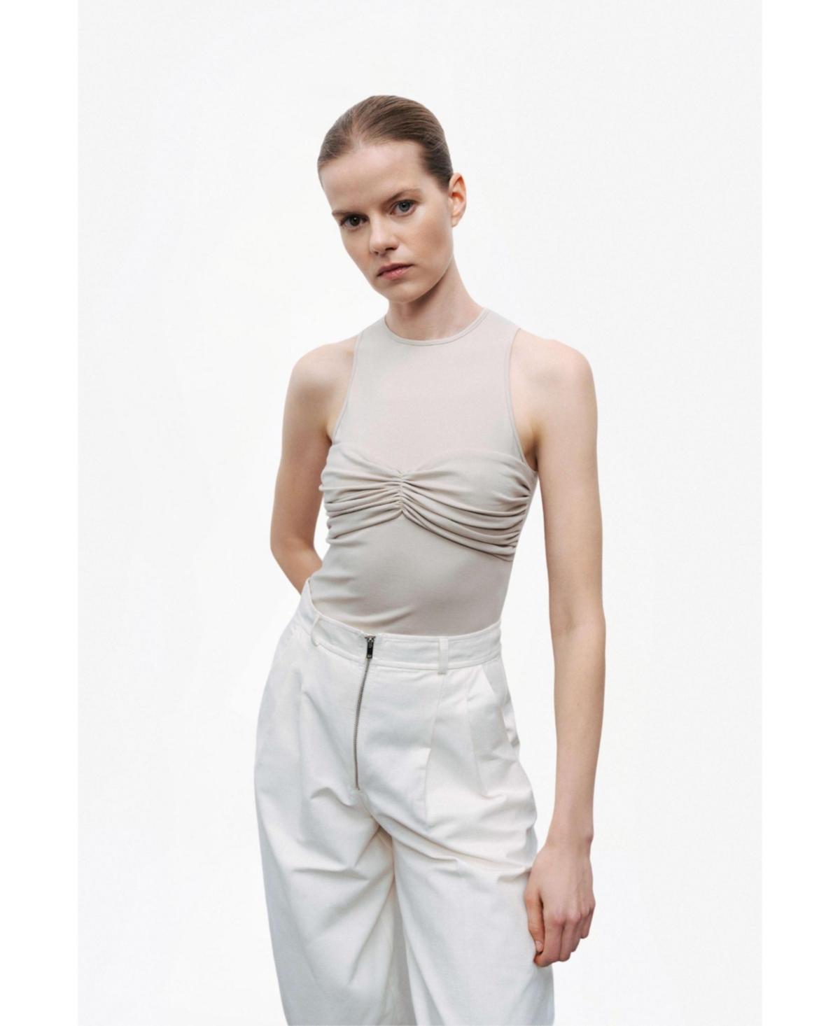 Women's Twist Detailed Bodysuit - Stone