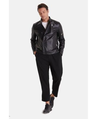 Men's Leather Biker Jacket, Black