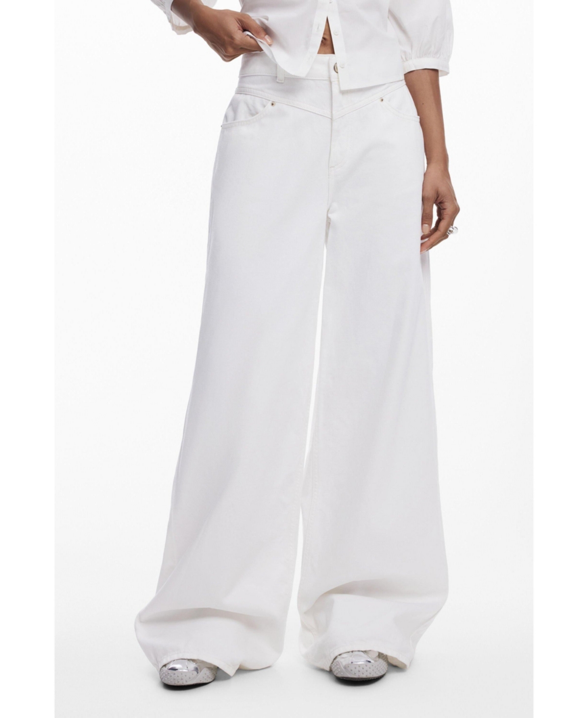 Women's Wide Leg Basic Jeans - White
