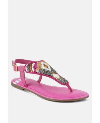 Chitra Pin Buckle Beaded Flat Sandals