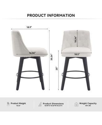  Set of 2  Linen Upholstered, Tufted Back  25" Swivel   Counter Height Stools