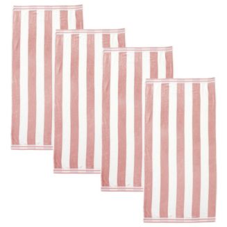 Linery & Co. 100% Cotton Velour Cabana Stripe Oversized Beach Towel, 4 Pack - 35