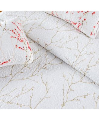 Cherry Blossom Floral Microfiber Quilt Set With Shams