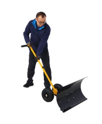 Snow Shovel with Wheels, Snow Pusher, Cushioned Adjustable Angle Handle Snow Removal Tool, 29" Blade, 10" Wheels,yellow color