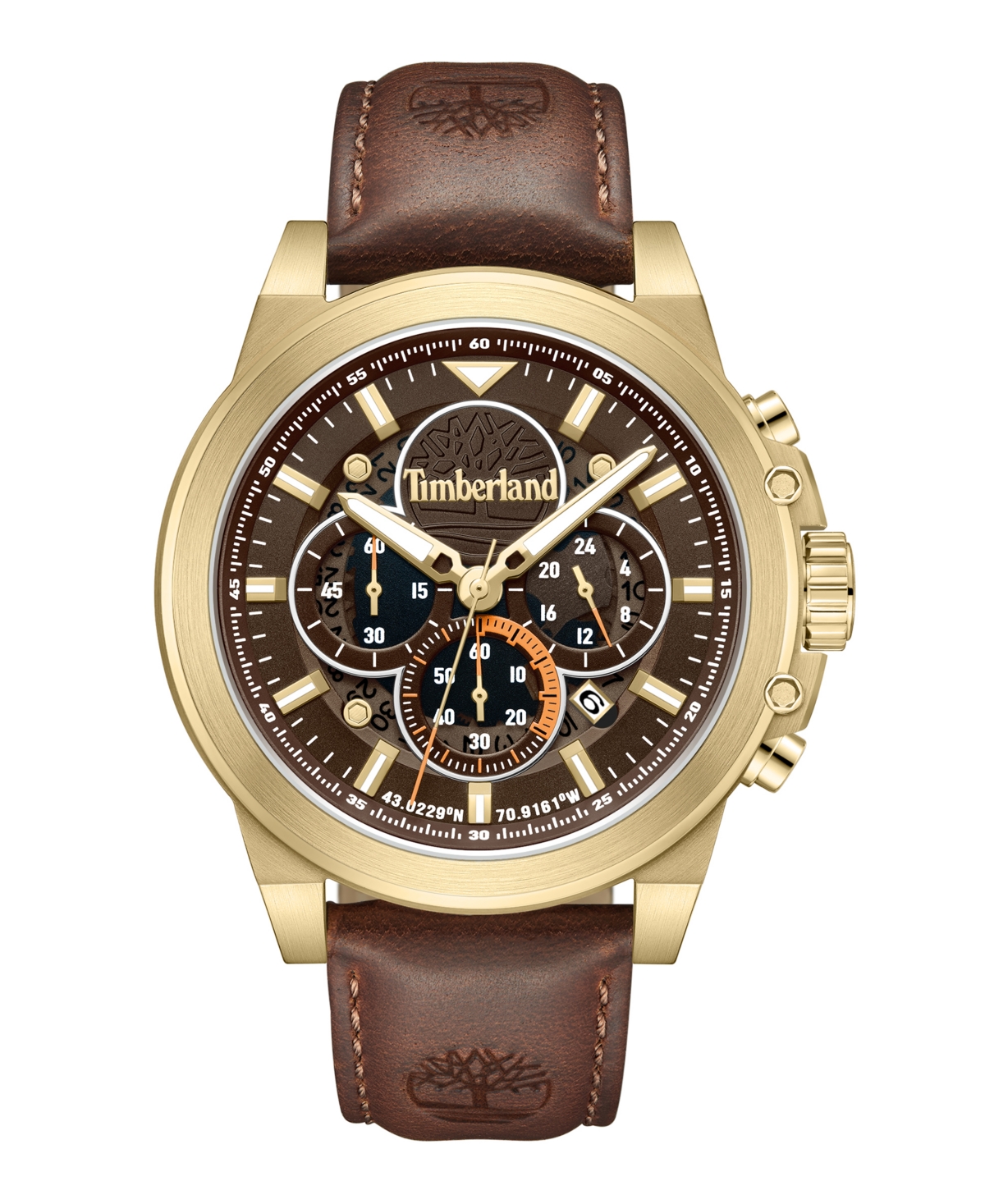 Timberland Men's Dress Sport Brown Dark Genuine Leather Watch, 46mm In Brown Dark