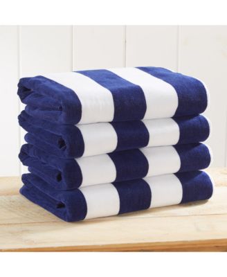 100% Cotton Velour Cabana Stripe Beach Towel, 4 Pack 30" x 60"