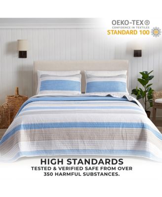 Striped Microfiber Quilt Set With Shams