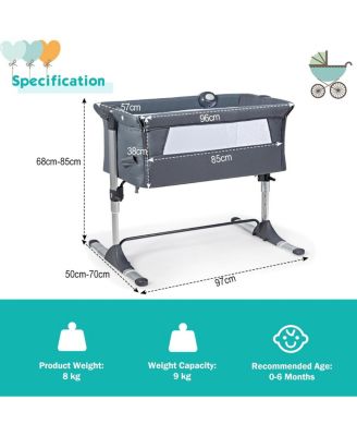 Height Adjustable Baby Side Crib with Music Box & Toys