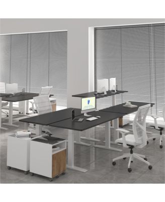 E7-COMMERCIAL 72  W Electric Adjustable Standing Desk, Rectangular Chipboard Top, White Base