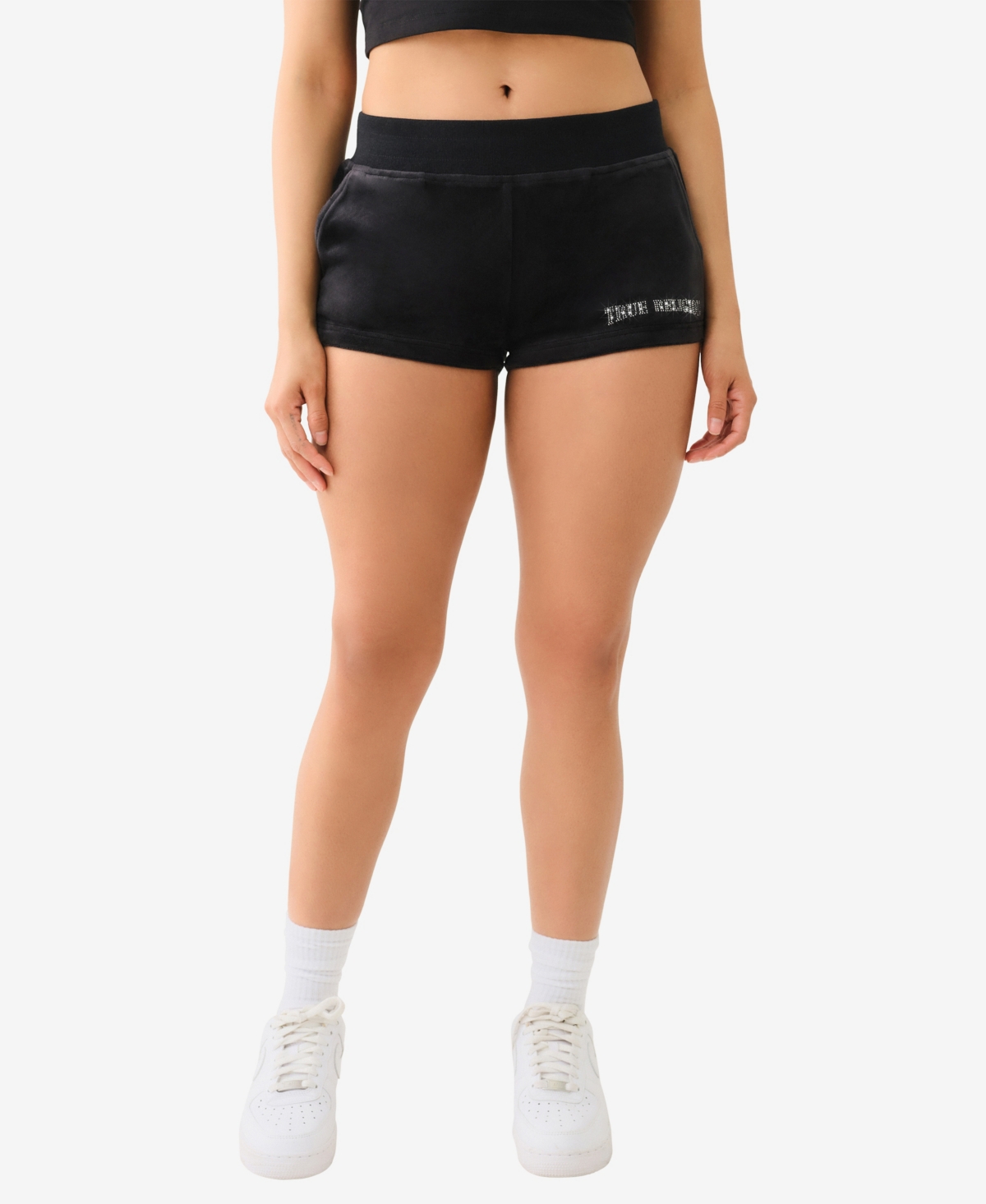 TRUE RELIGION WOMEN'S CRYSTAL LIPS VELOUR HOT SHORTS 