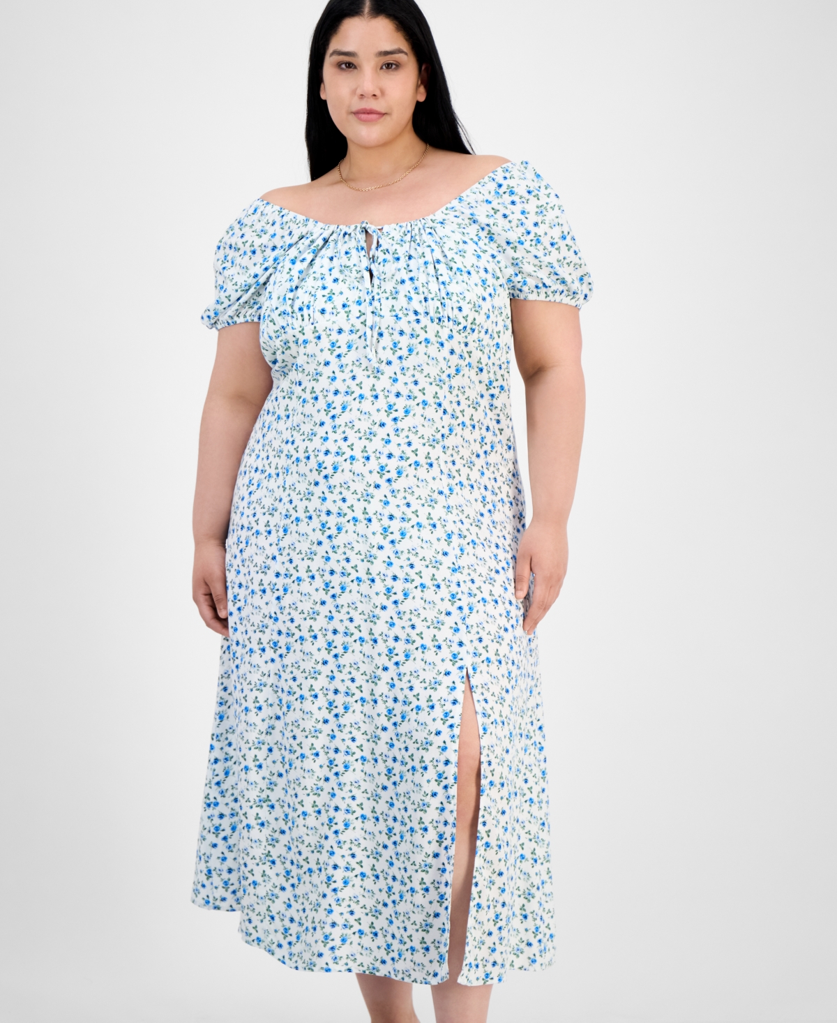 ABSOLUTELY FAMOUS TRENDY PLUS SIZE PUFFED-SLEEVE DRESS 