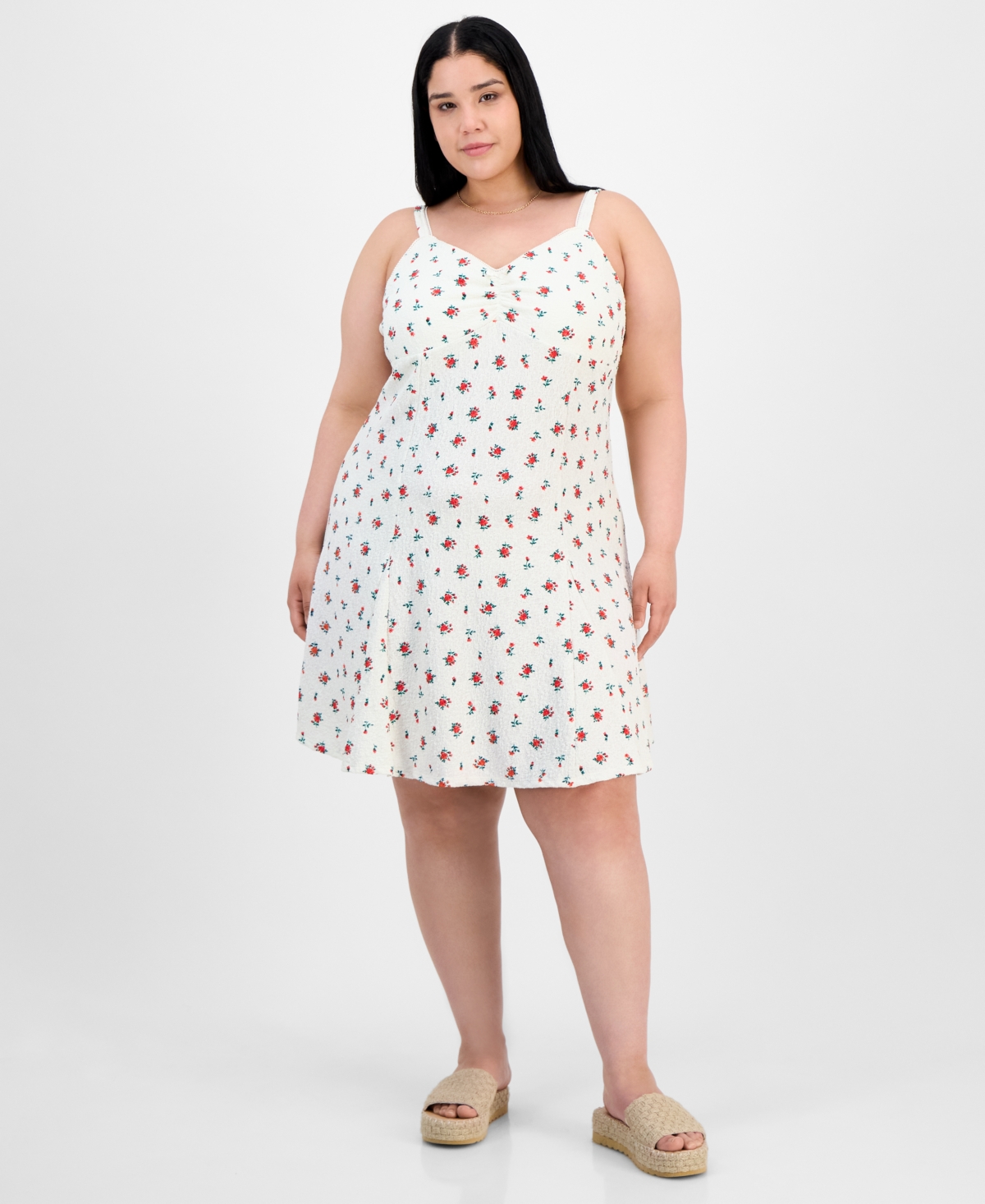 ABSOLUTELY FAMOUS TRENDY PLUS SIZE FLORAL PUCKER FIT & FLARE DRESS 