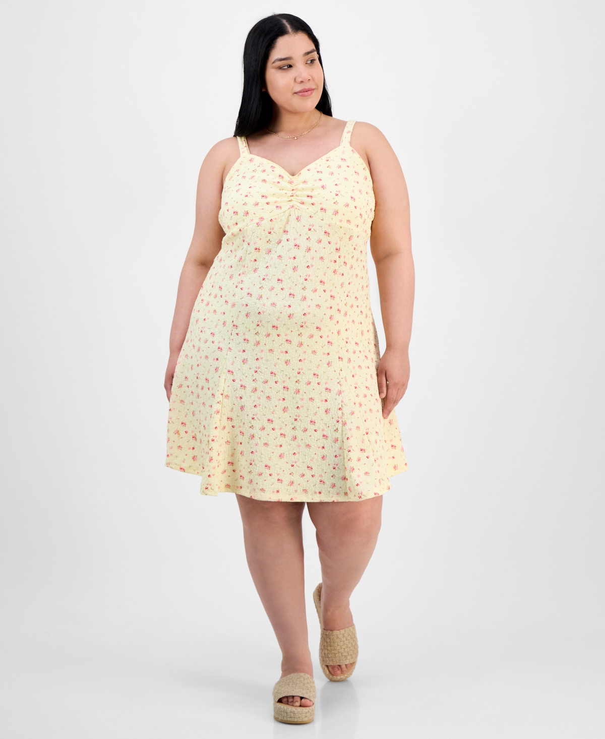 ABSOLUTELY FAMOUS TRENDY PLUS SIZE FLORAL PUCKER FIT & FLARE DRESS 