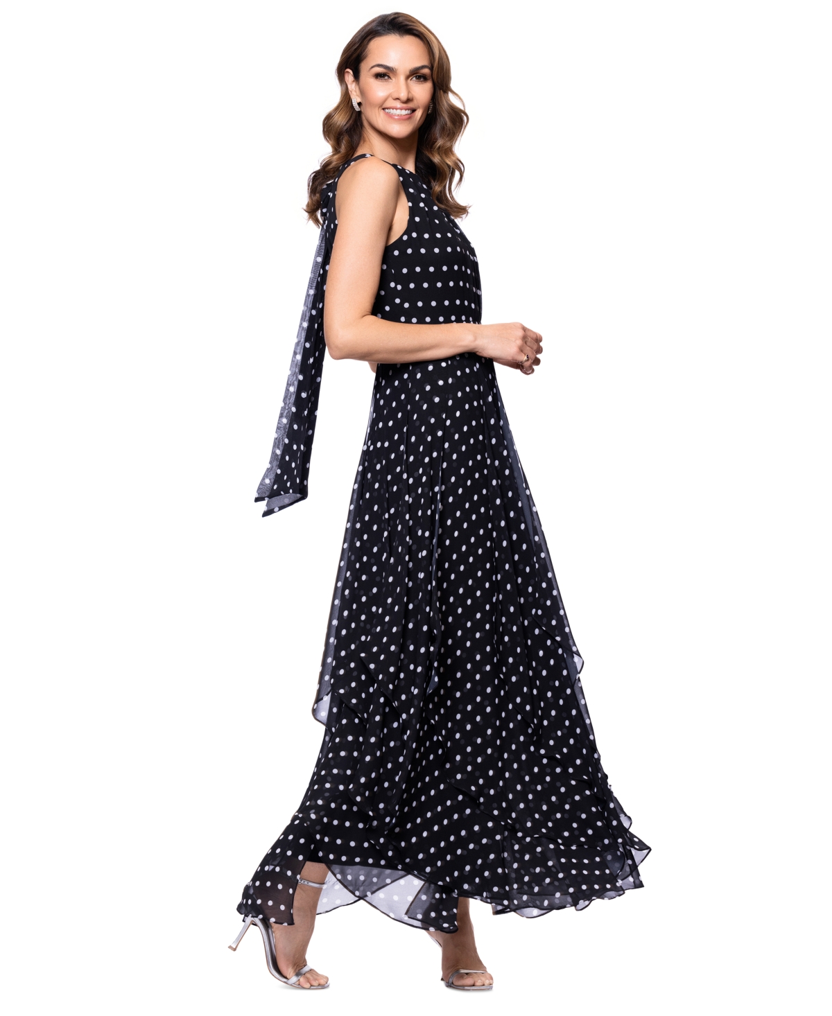 Shop Betsy & Adam Women's Tie-back Polka Dot Chiffon Dress In Black,white