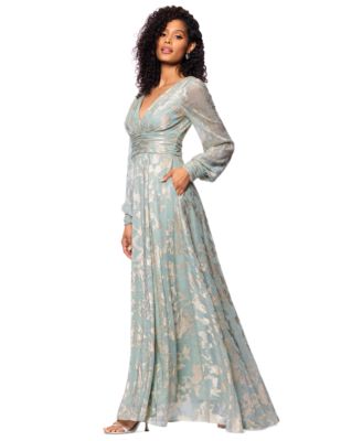 Petite V-Neck Long-Sleeve A-Line Gown