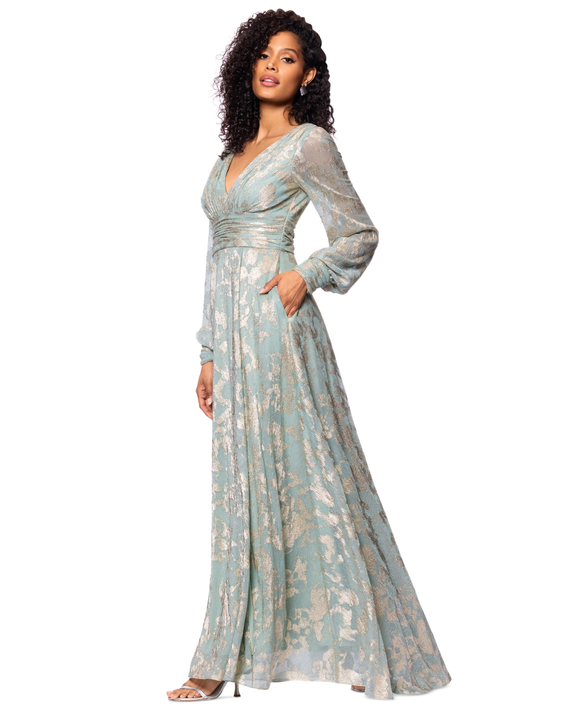 Betsy & Adam Plus Size Long-sleeve Foil-knit A-line Dress In Gray