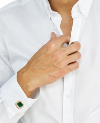 EFFY&reg; Men's Malachite & Diamond (3/8 ct. t.w.) Octagon Cufflinks in Gold-Plated Sterling Silver