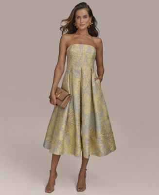 【Donna Karan New York】Floral-Jacquard Strapless Gown Donna Karan Sleeveless One Shoulder Jacquard Ball Gown