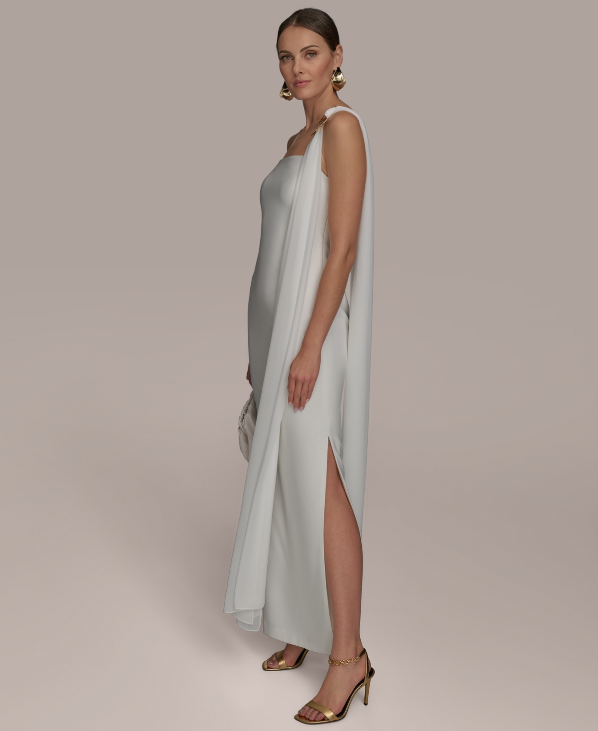 Donna Karan New York Scarf Drape Sleeveless Gown In Cream