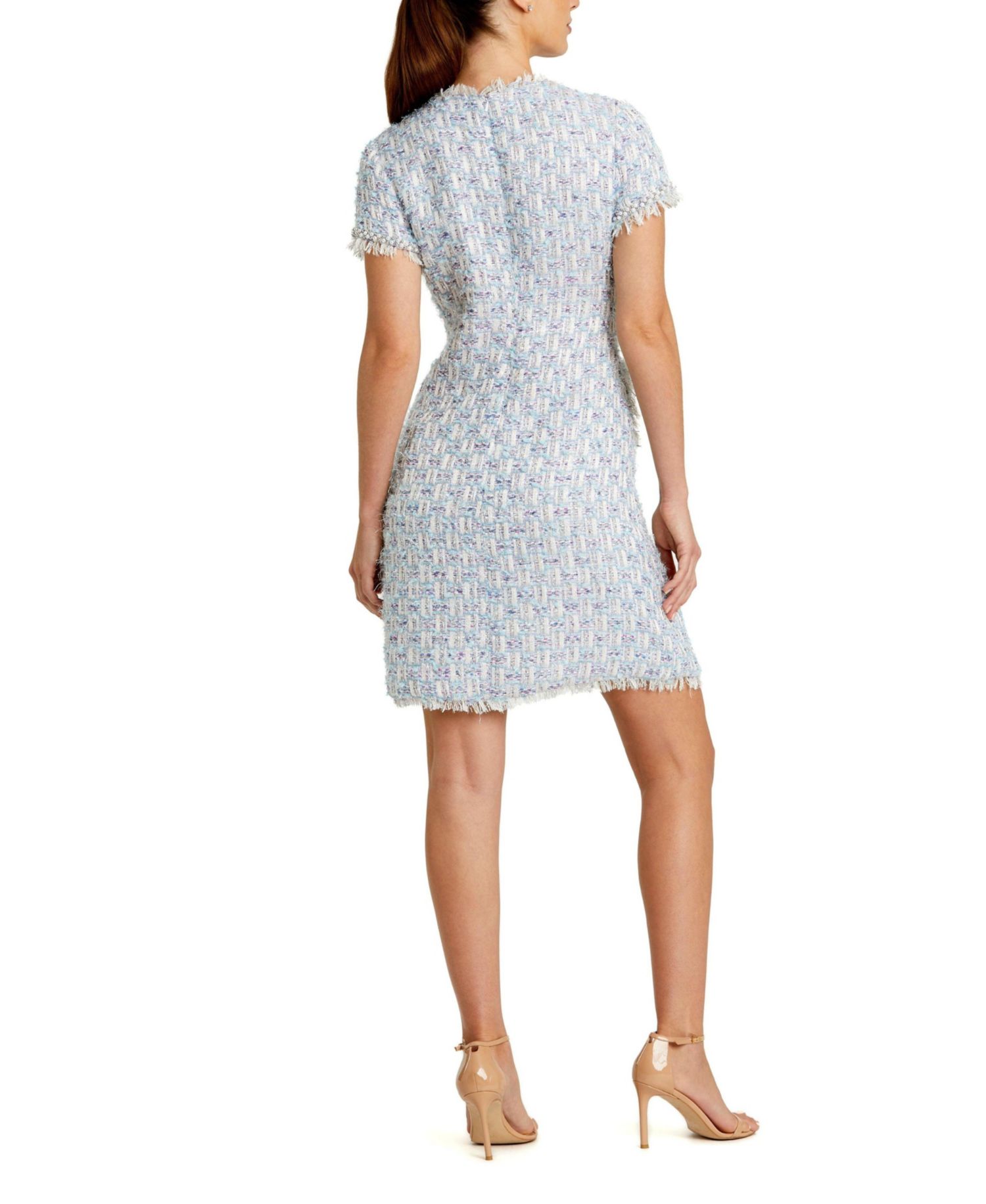 Women's Floral Buttons and Pearl Detailing Boucle Shift Dress