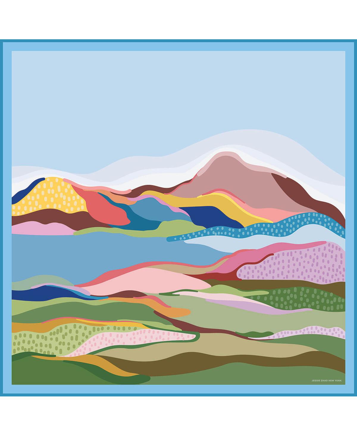 Double Sided Wool Silk Scarf Of Ocean Breeze - Blue / pink