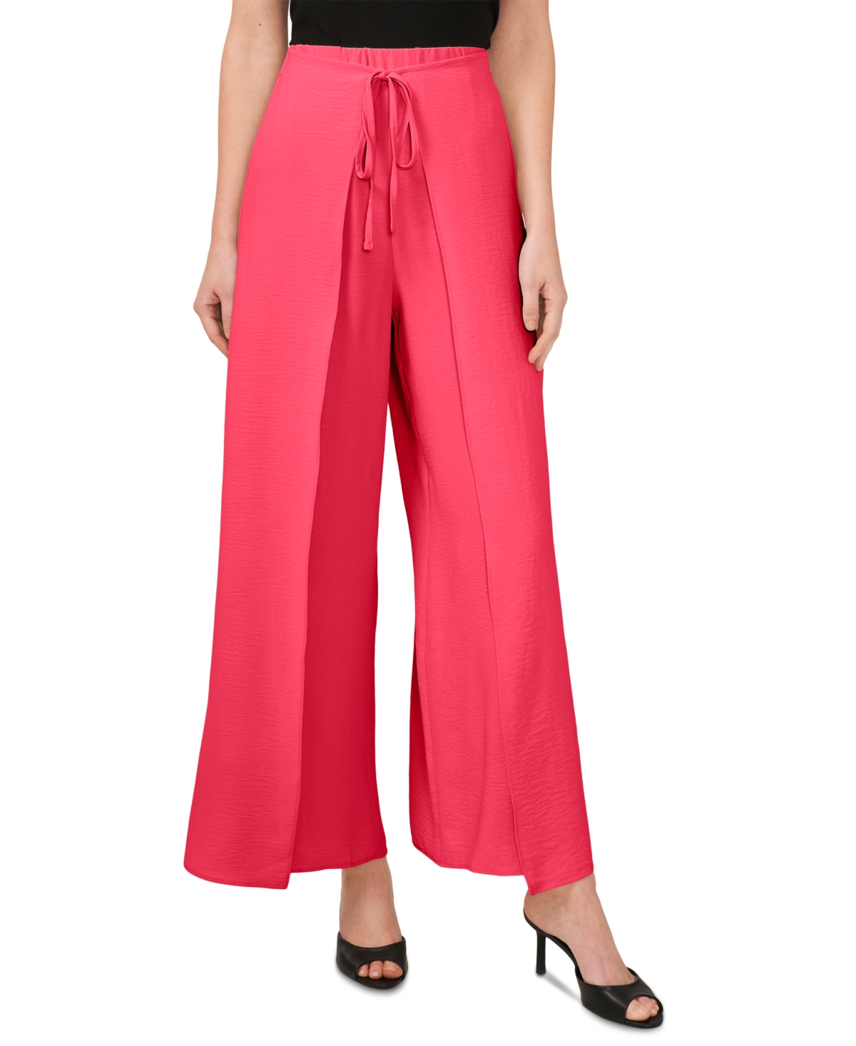Shop Cece Women's Overlap Tie Front Wide Leg Soft Pants In Bright Geranium