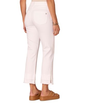 Petite Frayed-Cuffed Side-Slit Denim Jeans