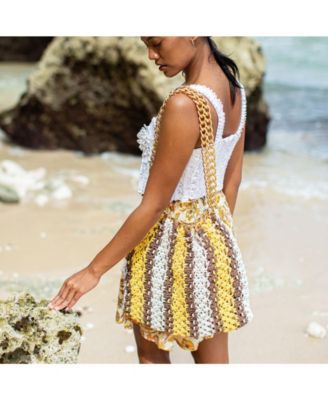 Sauvage Colette Macrame Beach Bag In Yellow, Brown and White