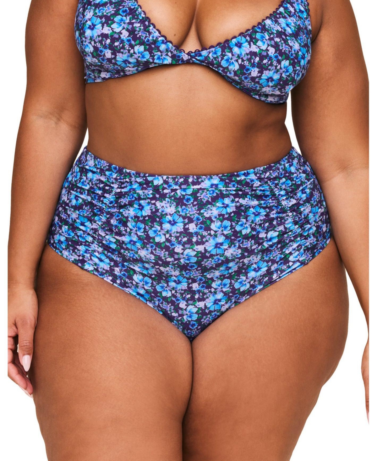 Plus Size Pilar Swimwear High Waisted Bikini Bottom - Floral purple
