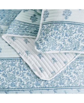 Floral Stripe Printed Reversible Stitched Quilt Set with Shams