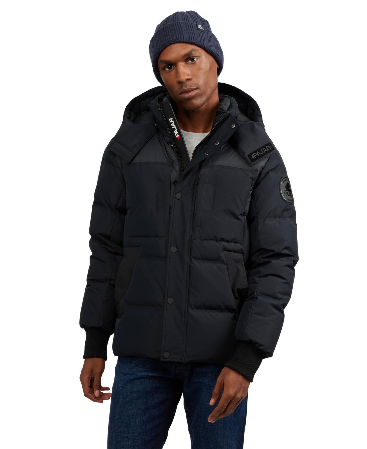 Men's Men s Comet Mixed Media Puffer with Detachable Hood - Navy