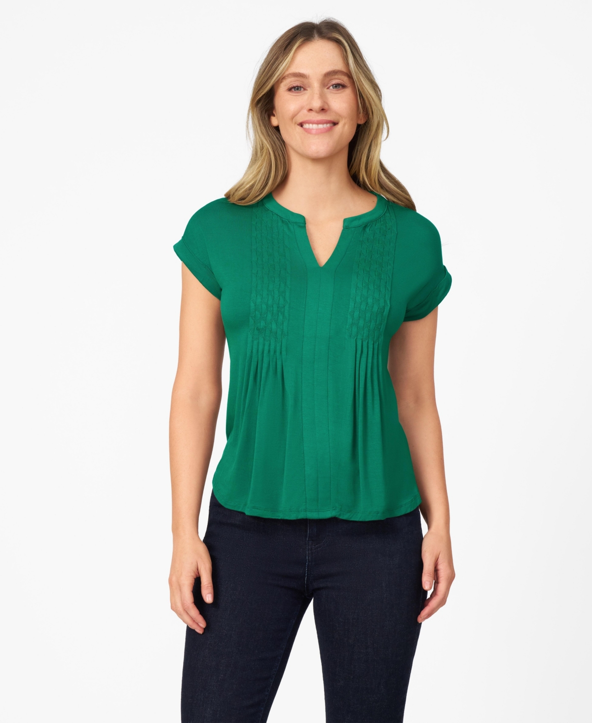 Women's Diamond Embrodered Henley T-Shirt - Sargasso sea