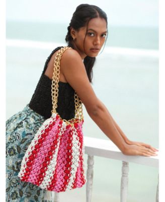 Cannes COLETTE Macrame Beach Bag In Pink & Red