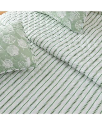 Green Seashell Microfiber Quilt Set With Shams