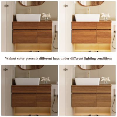 31.5inch Floating Single Bathroom Vanity with Sink High Quality Solid Wood Top Vessel Ceramic Sink