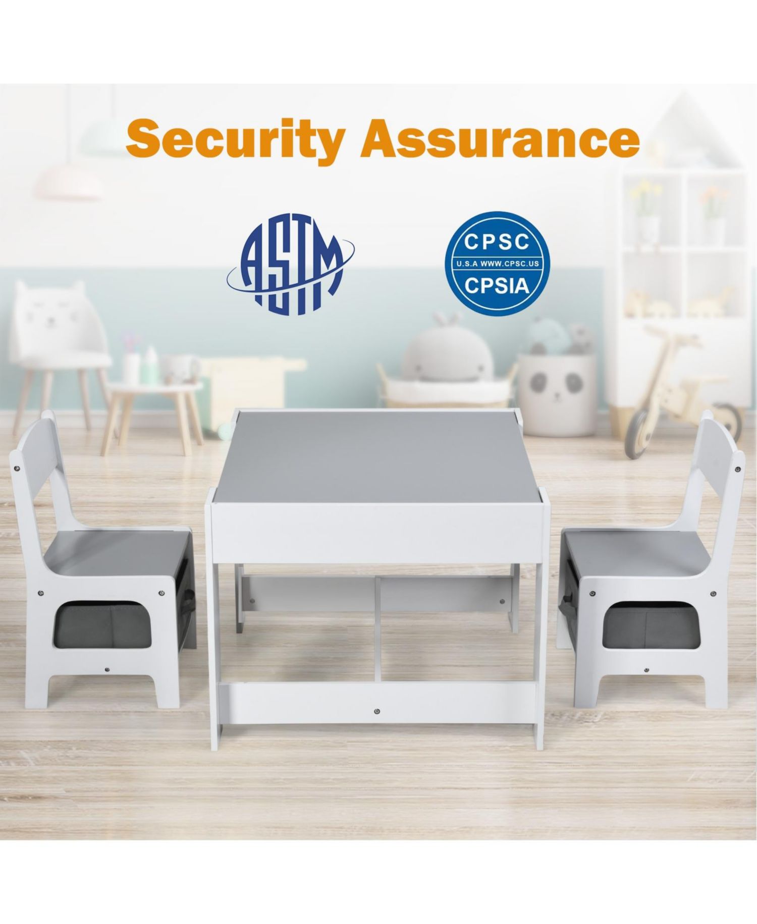 Kids Table Chairs Set with Storage Boxes Blackboard Whiteboard Drawing