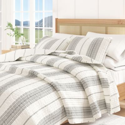Farmhouse Stripe Microfiber Quilt Set With Shams