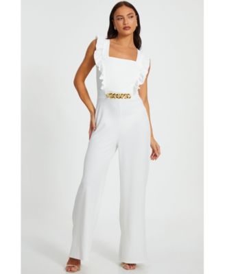 Women's Scuba Crepe Palazzo Frill Chain Jumpsuit - Red