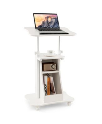 Mobile Podium Stand Height Adjustable Laptop Cart with Tilting Tabletop and Storage Compartments