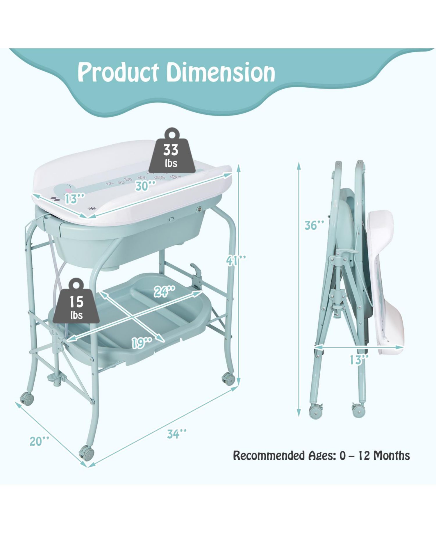 Portable Baby Changing Table with Storage Basket and Shelves