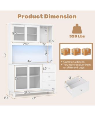 Kitchen Pantry Storage Cabinet Kitchen Hutch with LED lights and Power Outlet