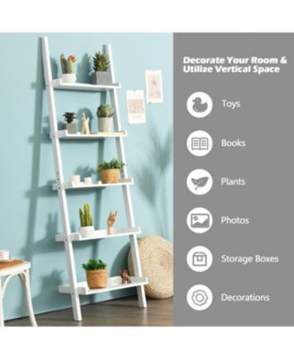 5-Tier Wall-leaning Ladder Shelf Display Rack for Plants and Books