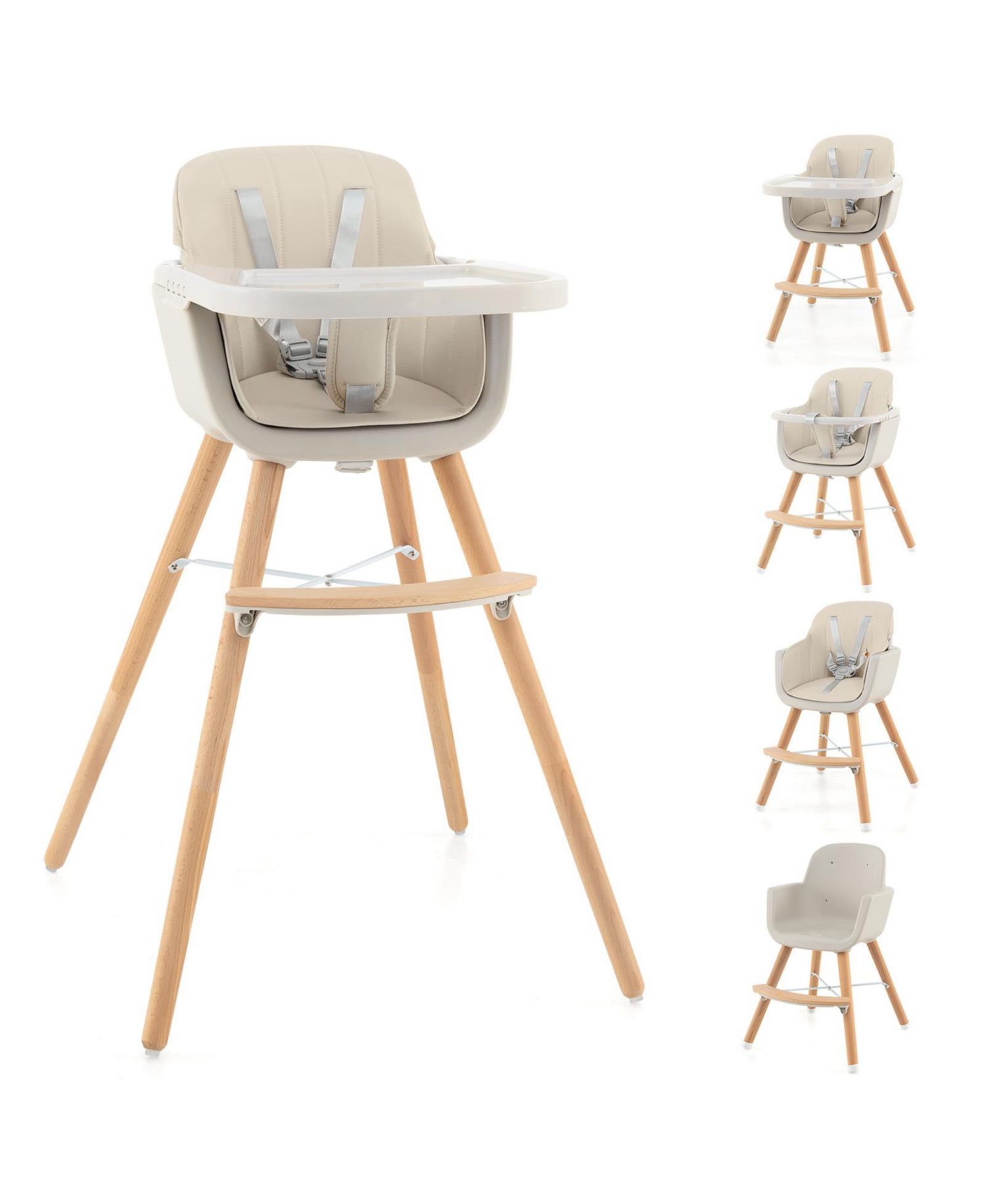 3-in-1 Convertible Wooden Baby High Chair with Cushion