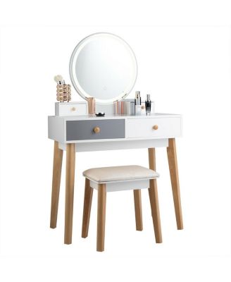 Makeup Dressing Table with 4 Drawers and Lighted Mirror