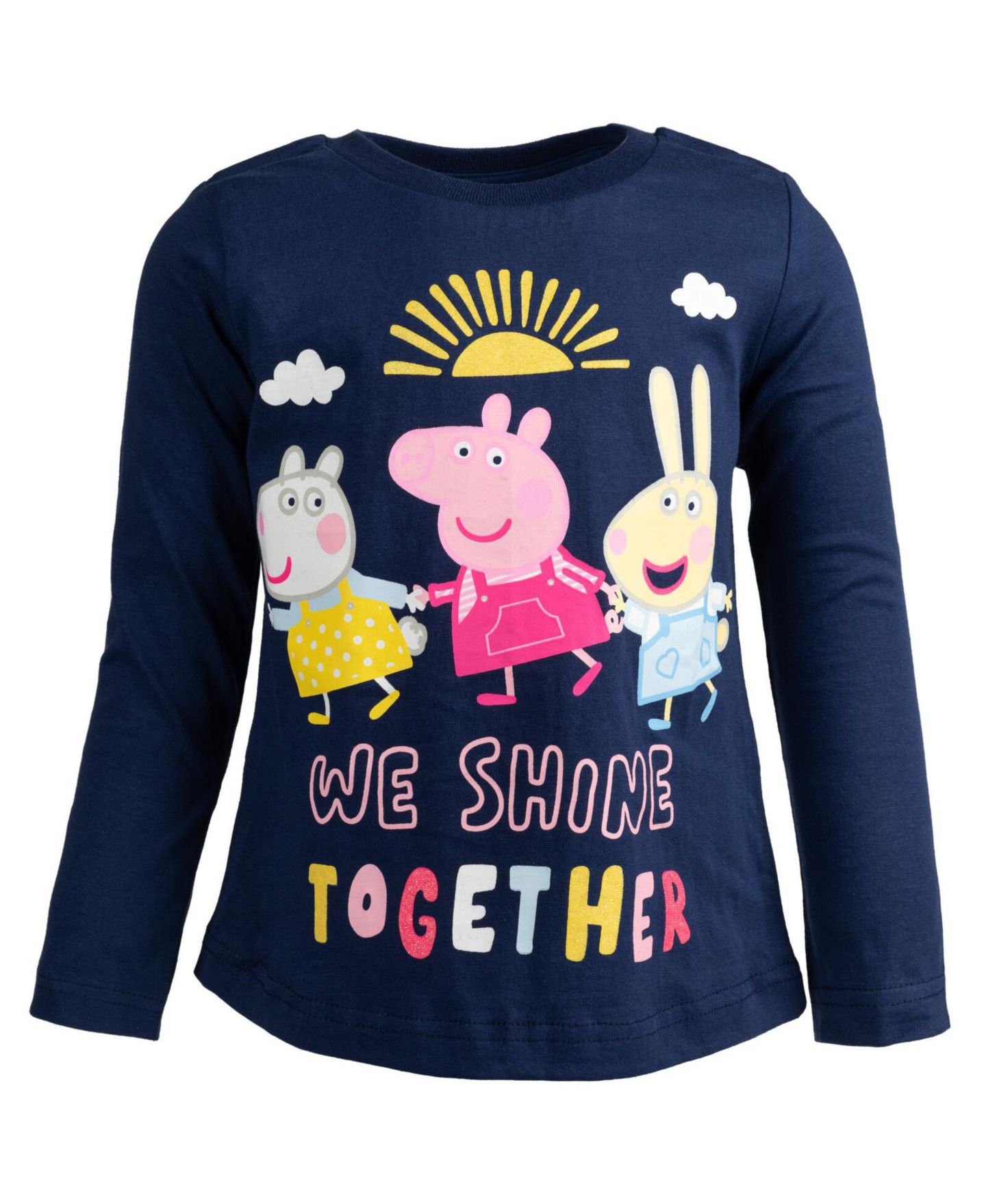 Футболки Peppa Pig 2-Pack Glitter Long Sleeve T-Shirts для девочек-малышей, цвет: Тёмно-синий розовый — фото 2