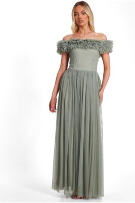Women's Mesh Bardot Maxi Dress